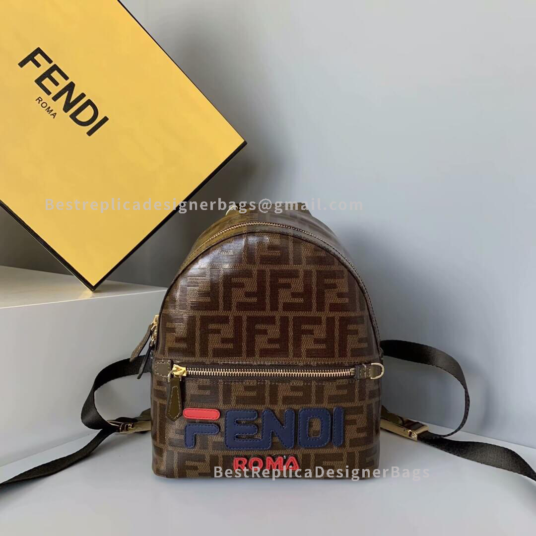 Fendi Logo Brown Calf Leather Backpack 2362S